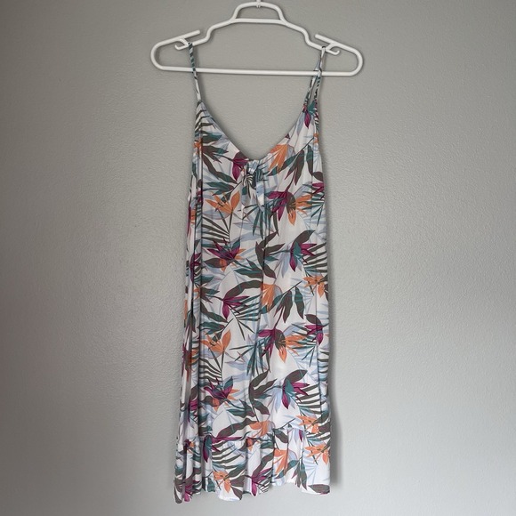 ROXY Tropical‎ Floral Womens Sundress Dress White Cream Sleeveless Medium Summer - Picture 2 of 9